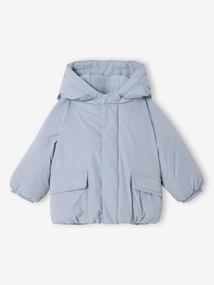 Donsjack voor baby met capuchon en fleecevoering ijsblauw