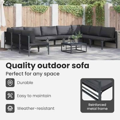 Tuinbankenset met kussen 9 pcs Zwart Staal