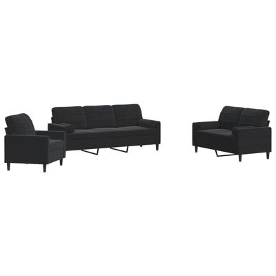 3-delige Loungeset met kussens fluweel zwart - thumbnail