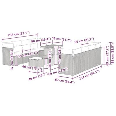 Tuinbankenset 11 pcs Grijs poly rattan
