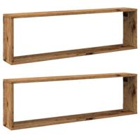 Wandschappen kubus 2 st 100x15x30 cm bewerkt hout oud hout - thumbnail