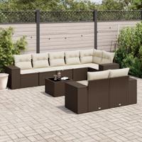 9-delige Loungeset met kussens poly rattan bruin - thumbnail