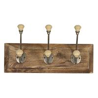 Clayre & Eef Wandkapstok 30x7x10 cm Bruin Hout Ijzer Rechthoek - thumbnail