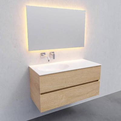 Badkamermeubel Solid Surface BWS Stockholm 100x46 cm Links Wood Washed Oak (0 kraangaten)