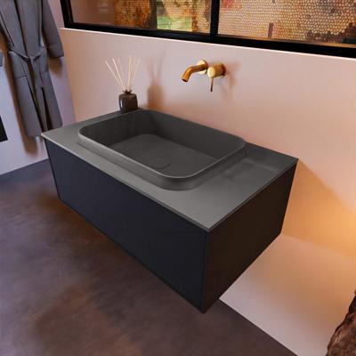 Badkamermeubelset Mondiaz Erin 80 cm met 1 Lade met RIDGE Wastafel Midden Dark grey Zonder Kraangaten Greeploos Mat Urban Badkamermeubelset Mondiaz Erin 80 cm met 1 Lade met RIDGE Wastafel Midden Dark grey Zonder Kraangaten Greeploos Mat Urban
