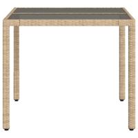Tuintafel met glazen blad 90x90x75 cm poly rattan beige - thumbnail