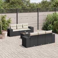 7-delige Loungeset met kussens poly rattan zwart - thumbnail