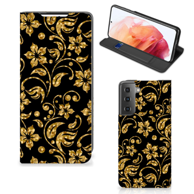 Samsung Galaxy S21 Smart Cover Gouden Bloemen Samsung Galaxy S21 Smart Cover Gouden Bloemen