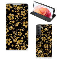 Samsung Galaxy S21 Smart Cover Gouden Bloemen - thumbnail