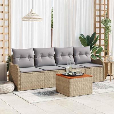 Tuinbankenset met opslag 5 pcs Beige en Licht Grijs poly rattan