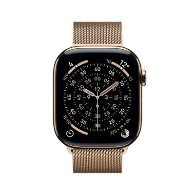 Apple Watch Series 11 GPS + Cellular - 46 mm - Gouden titanium kast - Gouden Milanese Loop-band - M/L