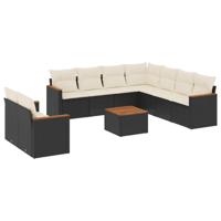 10-delige Loungeset met kussens poly rattan zwart - thumbnail