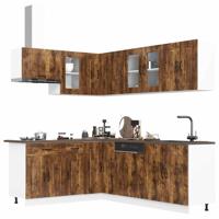 11-delige Keukenkastenset Kalmar bewerkt hout gerookt eiken - thumbnail