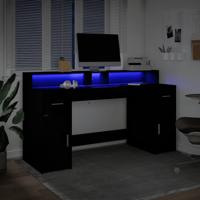 Bureau met LED-verlichting 160x55x91 cm bewerkt hout zwart - thumbnail