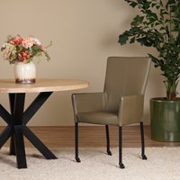 Olijfgroene leren moderne eetkamerstoel Deal - met armleuning poot vierkant zwart met wiel - Toledo Leer Olive (olijfgroen leer) - thumbnail