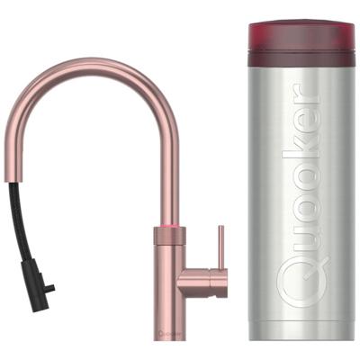 Quooker Flex Round Keukenkraan Set - Kokend Warm- en Koud Water - Uittrekbare Slang - Rosé Koper - Inclusief PRO3 Reservoir