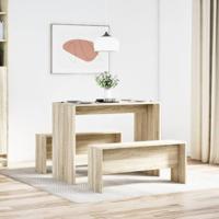 3-delige Eettafel en bankenset bewerkt hout sonoma eikenkleurig - thumbnail