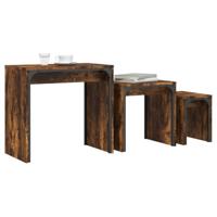 3-delige Tafeltjesset bewerkt hout gerookt eikenkleurig - thumbnail