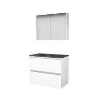 Basic-Line Comfort 46 Badkamermeubelset - 80 x 46 cm - Greeploos - 2 Lades - Hardstenen Wastafel - 1 Kraangat - Spiegelkast - Ice White - thumbnail