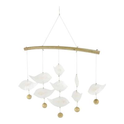 Witte Capiz Schelp Mobiel met Vogels en Sarana Kralen Witte Capiz Schelp Mobiel met Vogels en Sarana Kralen