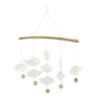 Witte Capiz Schelp Mobiel met Vogels en Sarana Kralen - thumbnail