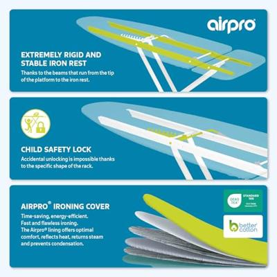 Airpro Large Strijkplank 120x42cm blauw - thumbnail