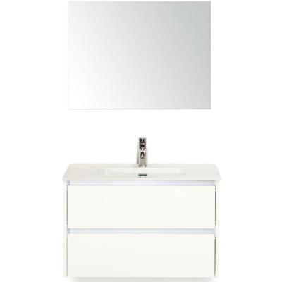 Dante Badmeubelset 80 cm - Wit Hoogglans - Keramische Wastafel Wit Cover met Spiegel