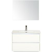 Dante Badmeubelset 80 cm - Wit Hoogglans - Keramische Wastafel Wit Cover met Spiegel - thumbnail