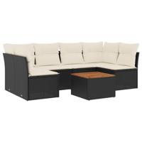 7-delige Loungeset met kussens poly rattan zwart - thumbnail