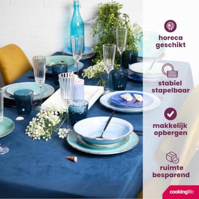 Cookinglife Serviesset Delice Blauw 18-delig / 6 personen - 6 dinerborden, 6 diepe borden en 6 ontbijtborden