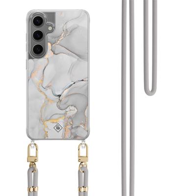 Samsung Galaxy S24 Plus hoesje met grijs koord - Marmer grijs Samsung Galaxy S24 Plus hoesje met grijs koord - Marmer grijs