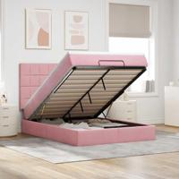 Ottoman bed met matrassen en LED's 140x190cm fluweel roze - thumbnail