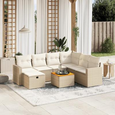 8-delige Loungeset met kussens poly rattan beige