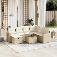 8-delige Loungeset met kussens poly rattan beige - thumbnail