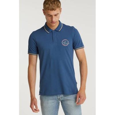 JACK & JONES ORIGINALS regular fit polo Christian met contrastbies blauw