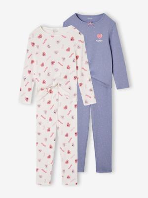 Set van 2 pyjama's in ribstof met hartenprint voor meisjes marineblauw Set van 2 pyjama's in ribstof met hartenprint voor meisjes marineblauw