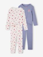 Set van 2 pyjama's in ribstof met hartenprint voor meisjes marineblauw - thumbnail