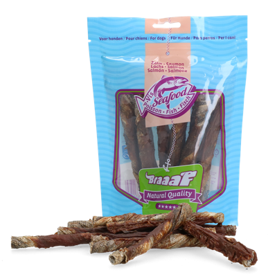 Braaaf Salmon Rollsticks 12 cm with wrapped salmon Braaaf Salmon Rollsticks 12 cm with wrapped salmon