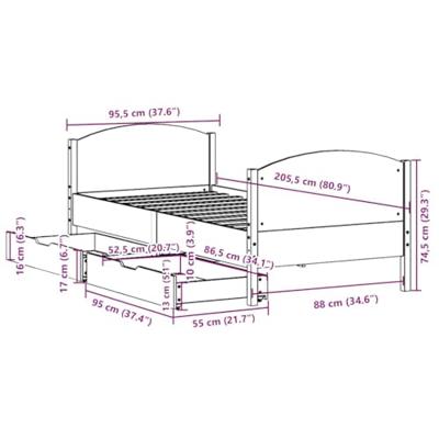 Bedframe zonder matras massief grenenhout wit 90x200 cm