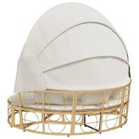 Loungebed voor buiten met luifel en kussens poly rattan - thumbnail
