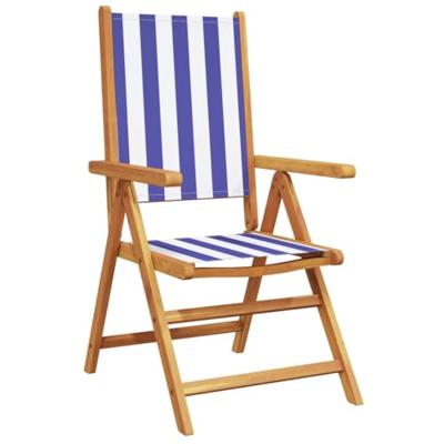Tuinstoelen 2 st massief acaciahout en stof blauw en wit - thumbnail