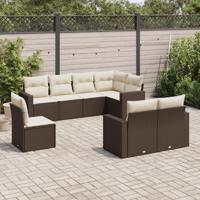 8-delige Loungeset met kussens poly rattan bruin - thumbnail