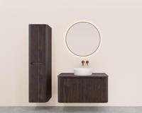 Onderkast Wiesbaden Sulora 80x48 cm Afgeronde Hoeken Geribbeld Met 1 Lade 1 Uitsparing Walnoot - thumbnail