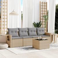 5-delige Loungeset met kussens poly rattan beige - thumbnail