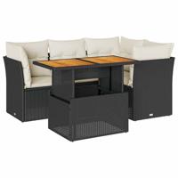 5-delige Loungeset met kussens poly rattan zwart - thumbnail