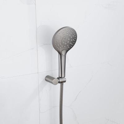 Fortifura Calvi Thermostatische badkraan met ronde handdouche, handdouchehouder en metalen doucheslang Geborsteld Gunmetal PVD SW799451/SW720568/SW720225/SW706207