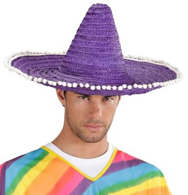 Sombrero paars/blauw 50cm met pompons
