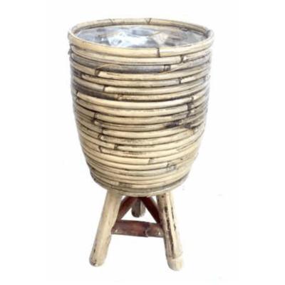 Rotan plantenmand met plastic op poten grijs 18x28cm