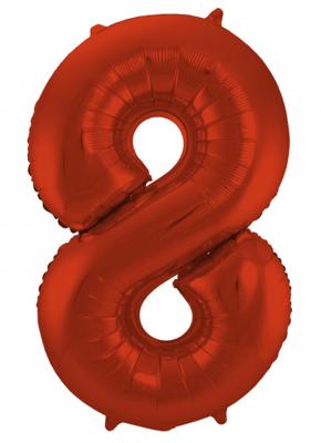 Folieballon Rood Metallic Mat Cijfer 8 - 86 cm