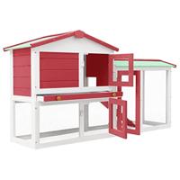VidaXL Konijnenhok voor buiten groot 145x45x84 cm hout rood en wit - thumbnail